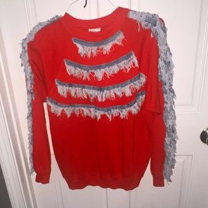 Handmade detailed Denim fringed sweatshirt Boho Western